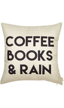 Coffee Books and Rain Motivational Inspirational Quote Cotton Linen Home...